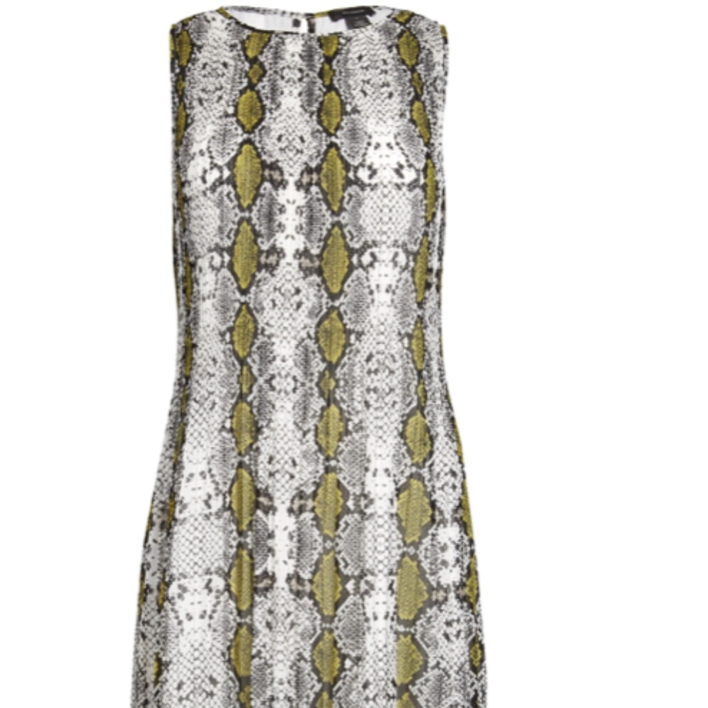 NWT Halogen Pleated Sleeveless Shift Dress in Green Snake Print